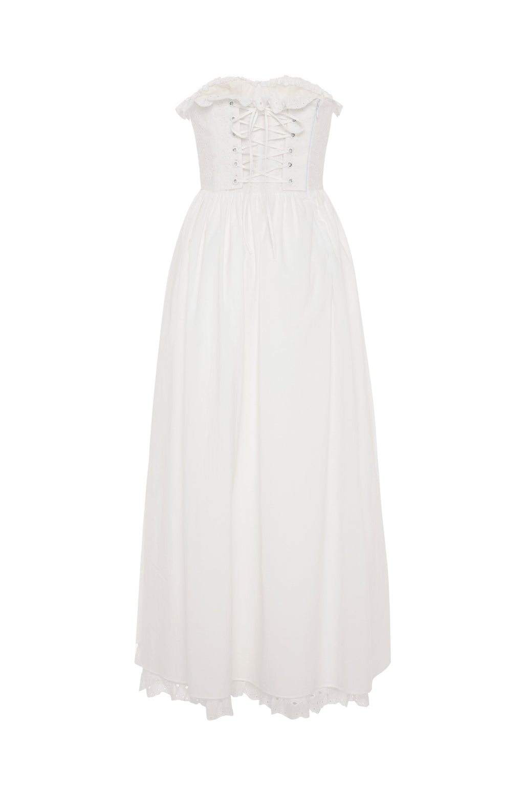 Jolene Brode Poplin Straplez Midi Elbise Beyaz