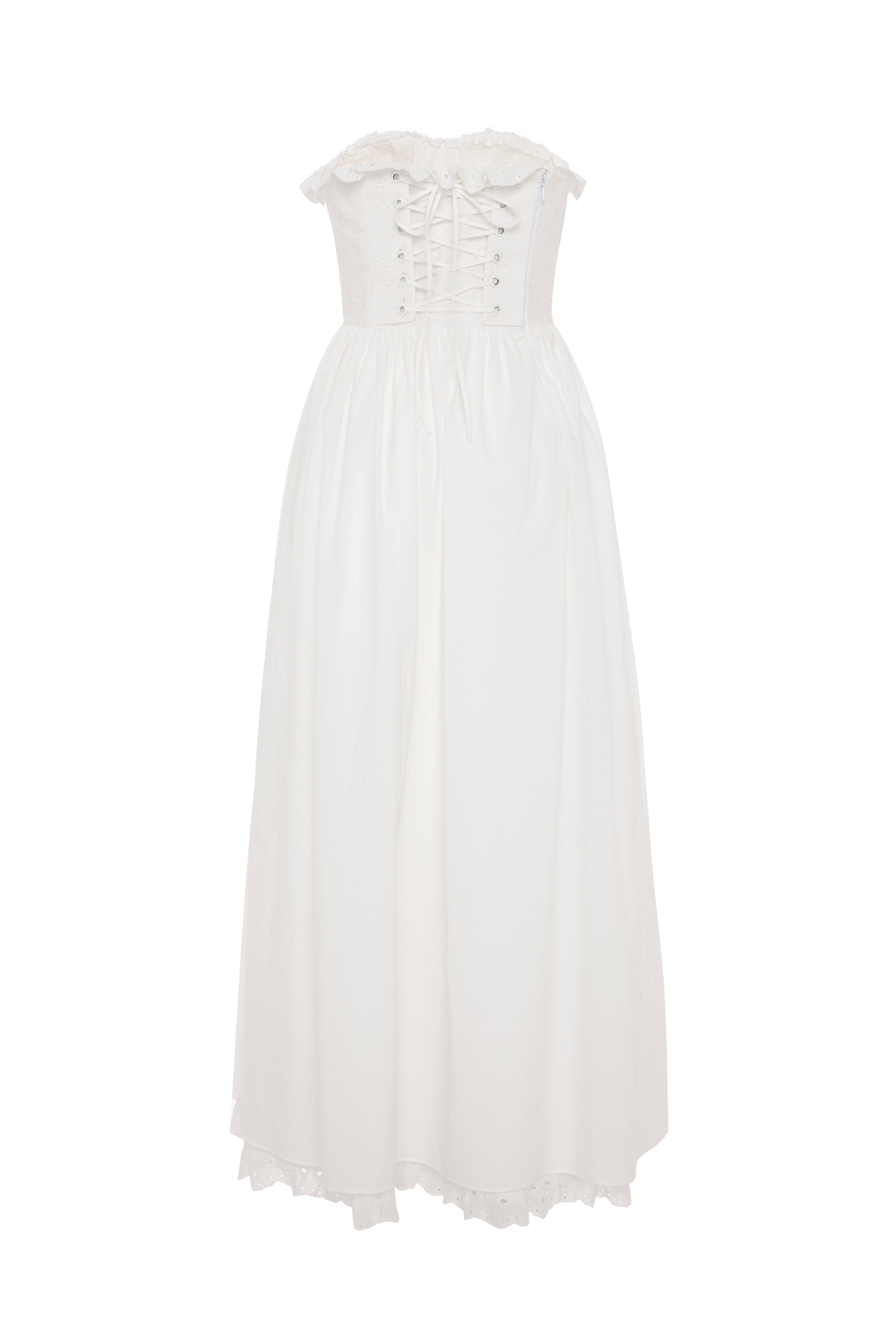 Jolene Brode Poplin Straplez Midi Elbise Beyaz