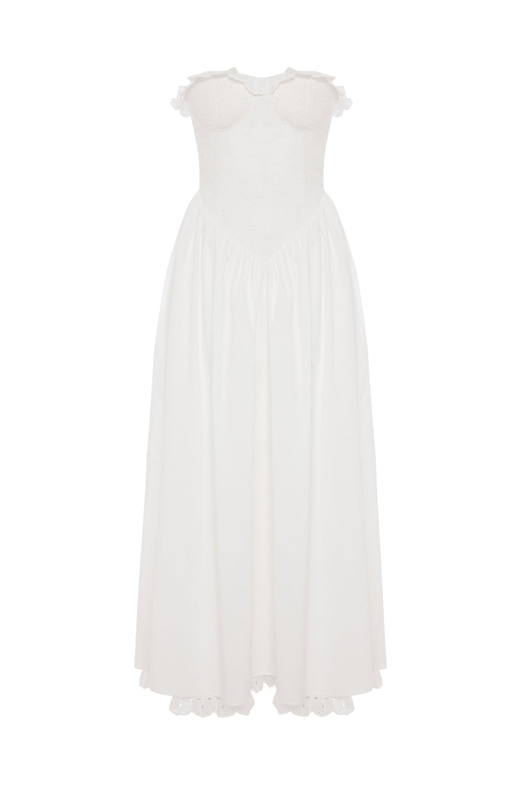 Jolene Brode Poplin Straplez Midi Elbise Beyaz