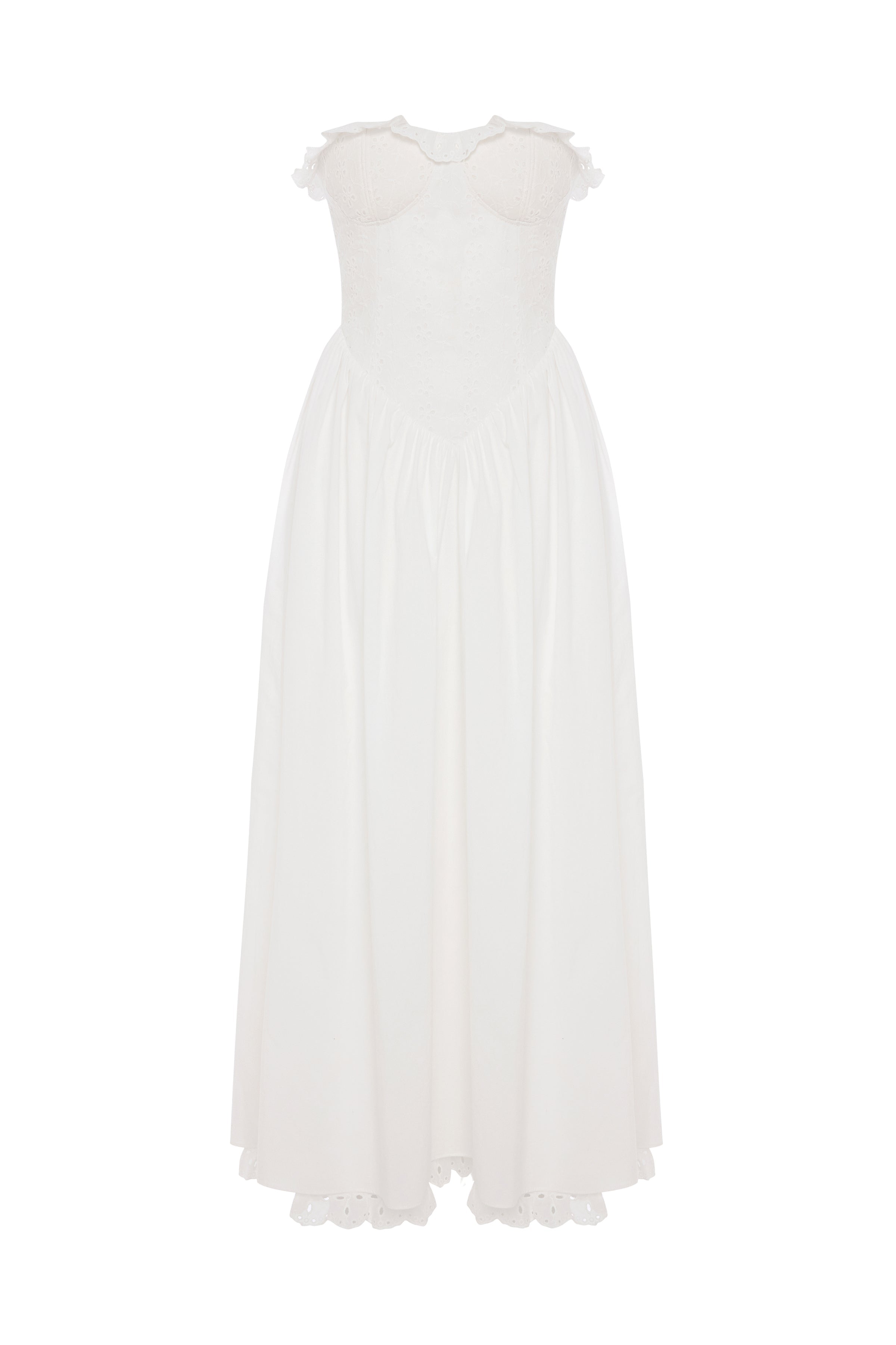 Jolene Brode Poplin Straplez Midi Elbise Beyaz