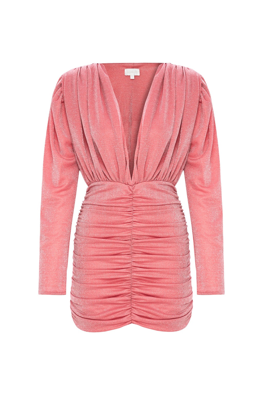 Aries Simli Jarse Drapeli Mini Elbise Pembe