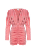 Aries Simli Jarse Drapeli Mini Elbise Pembe