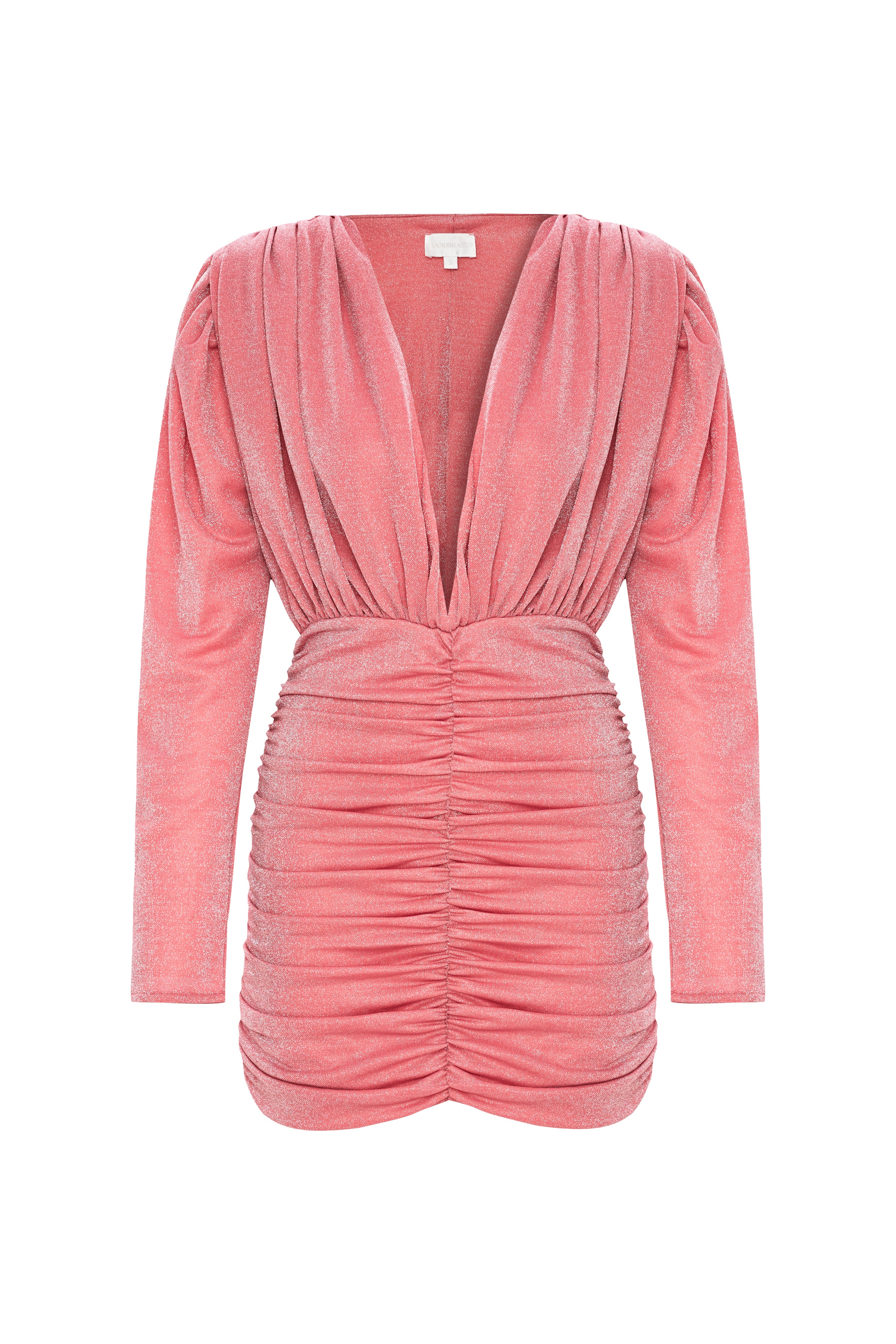 Aries Simli Jarse Drapeli Mini Elbise Pembe