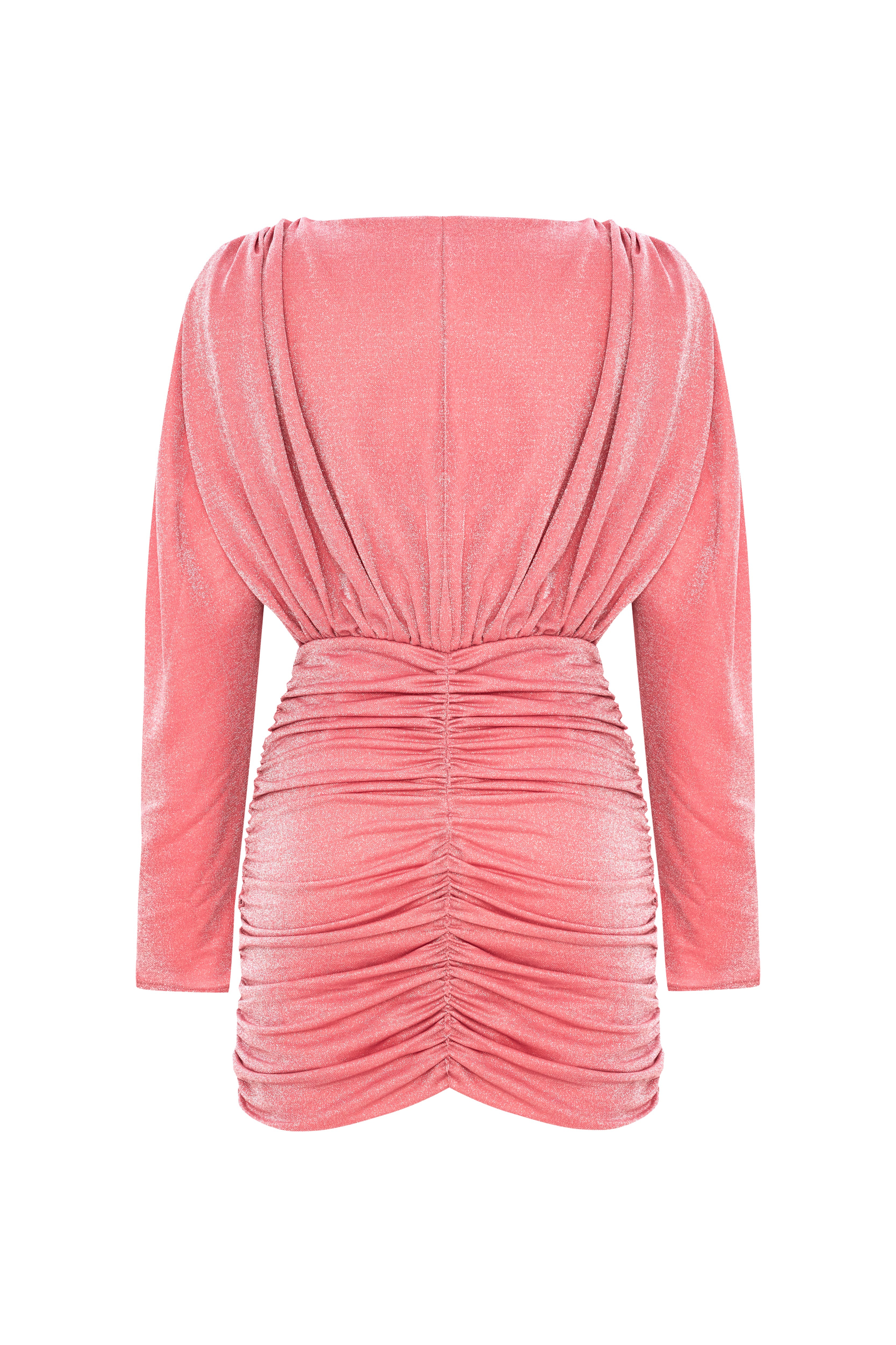 Aries Simli Jarse Drapeli Mini Elbise Pembe