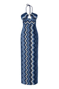 Bianca Maxi Elbise In Blue Jasper Zigzag Knit