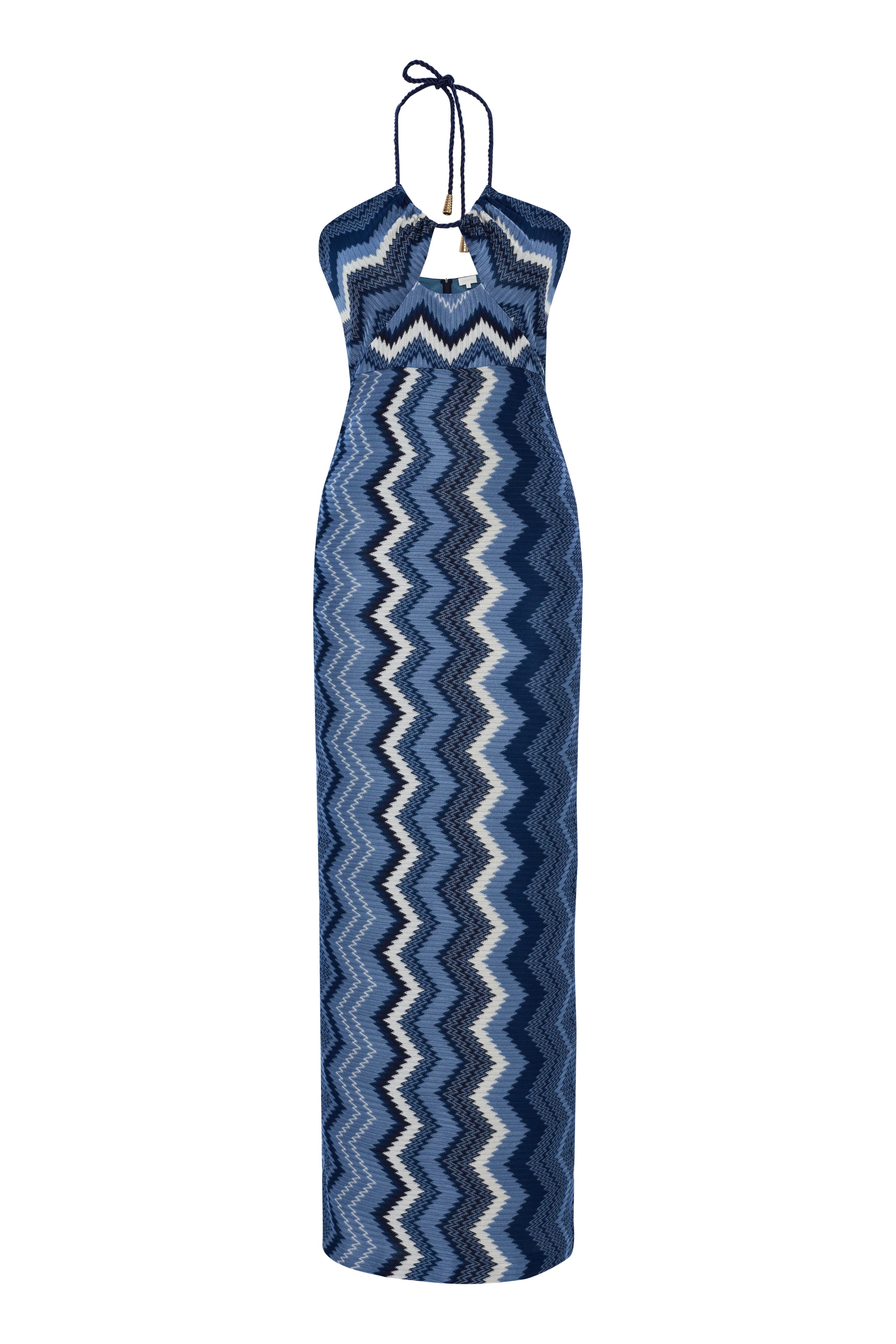 Bianca Maxi Elbise In Blue Jasper Zigzag Knit