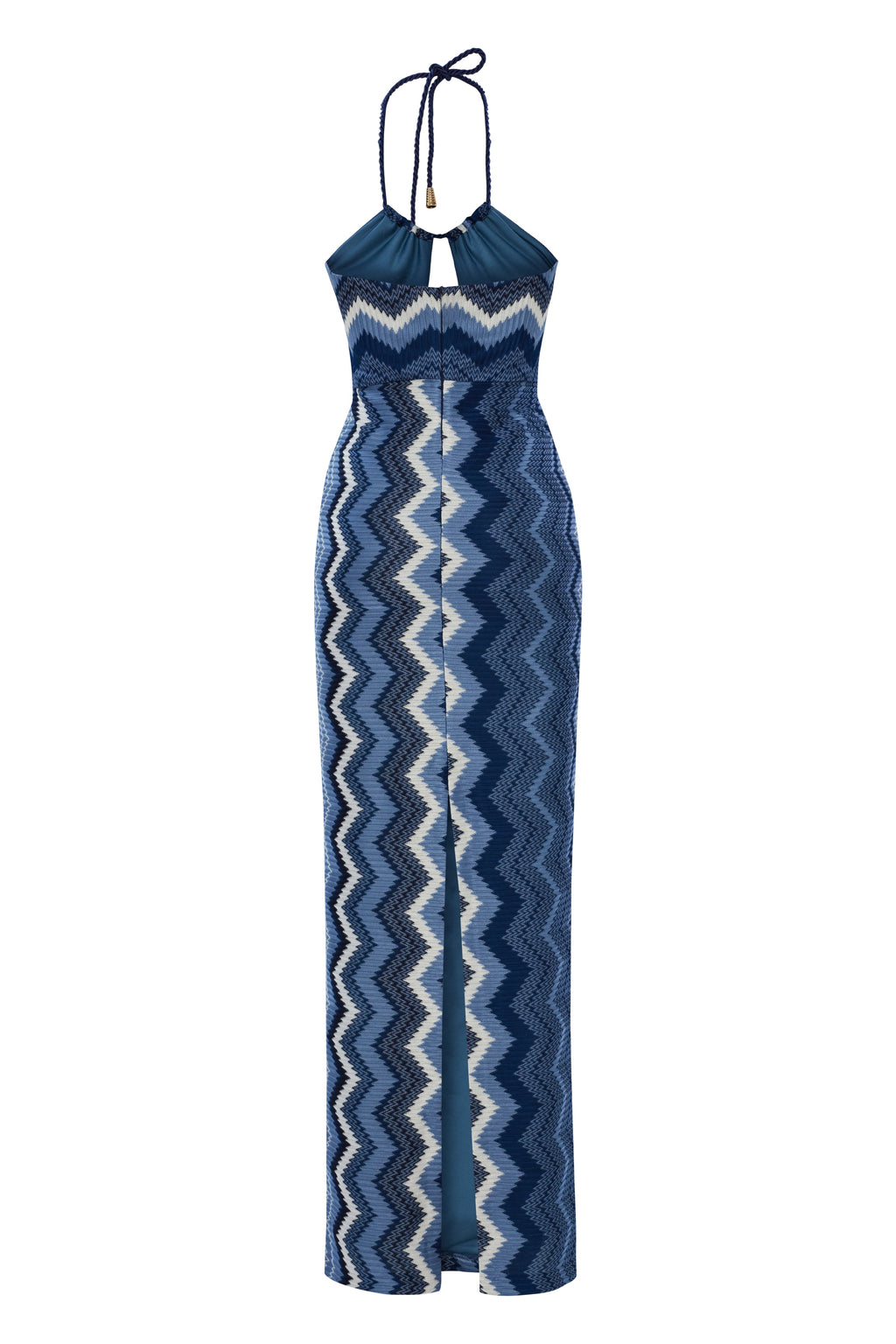 Bianca Maxi Elbise In Blue Jasper Zigzag Knit