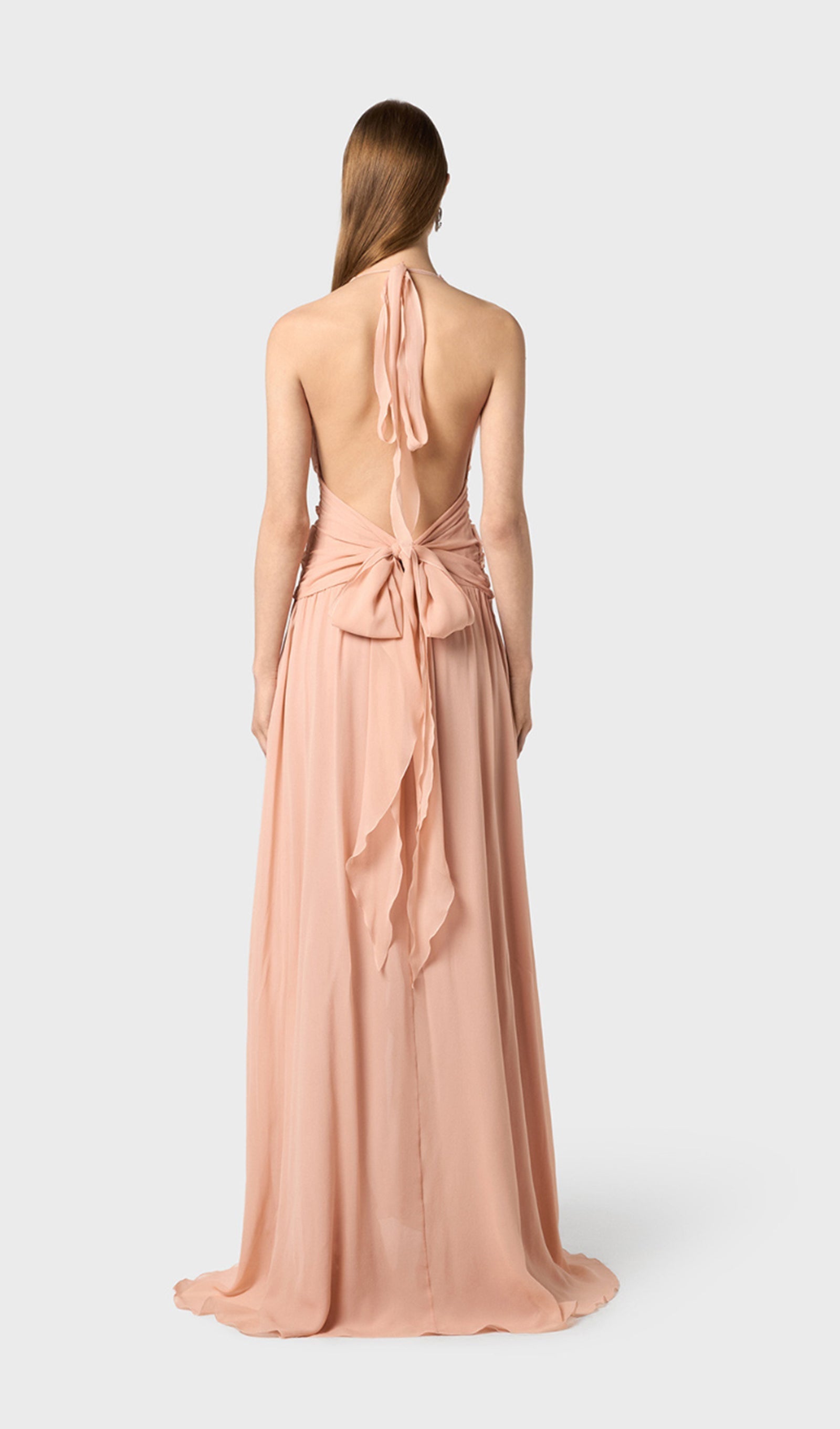 Halter Ruffles Gül Süslemeli Maksi Elbise