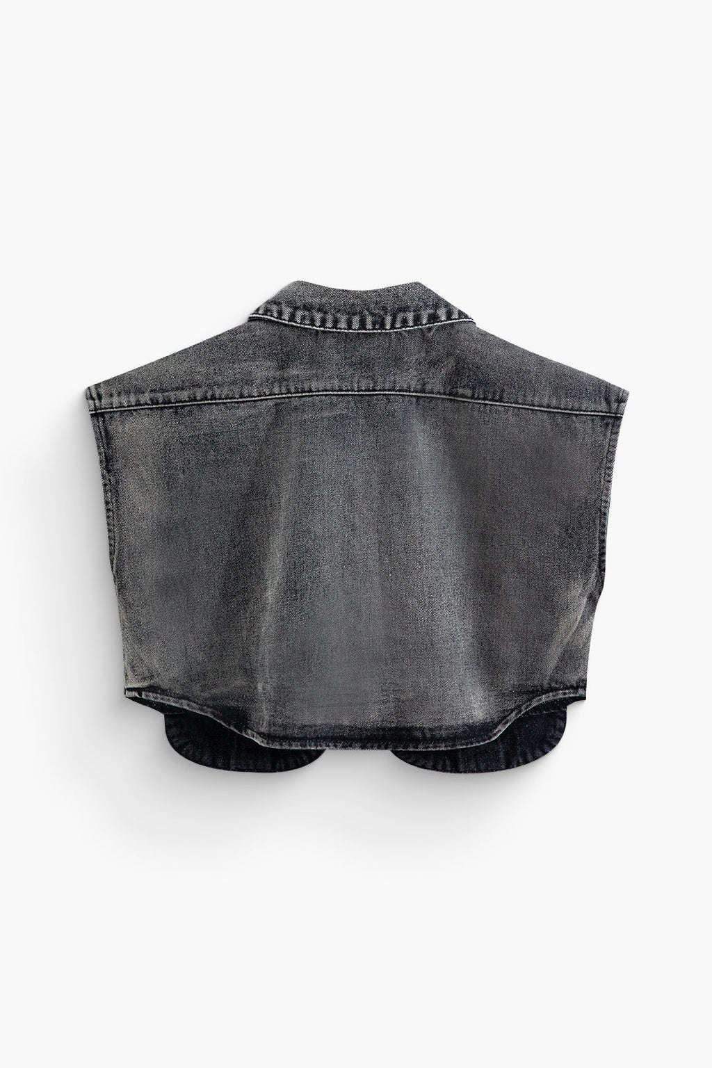 Asimetrik Düğmeli Kapaklı Cep Crop Denim Yelek