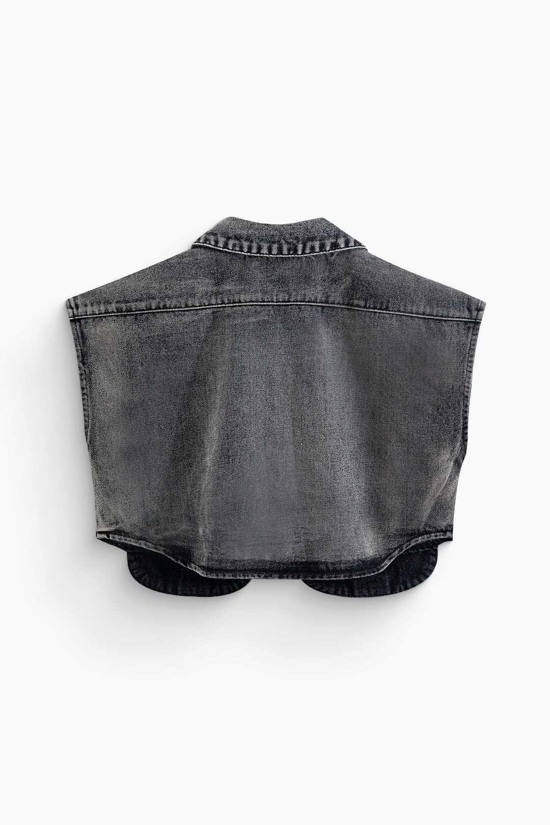Asimetrik Düğmeli Kapaklı Cep Crop Denim Yelek