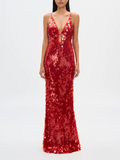 The Red Sapphire Sequin Maxi Elbise