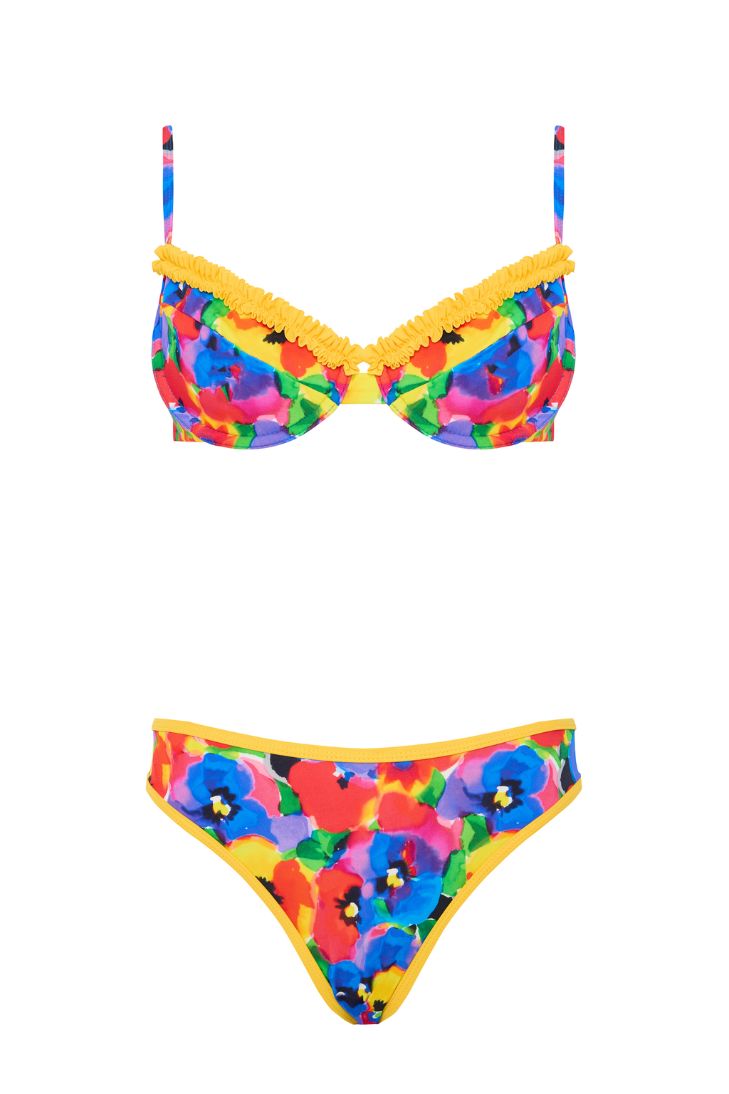 Banou Baskılı Fırfırlı Balconette Bikini Takımı In Marigold