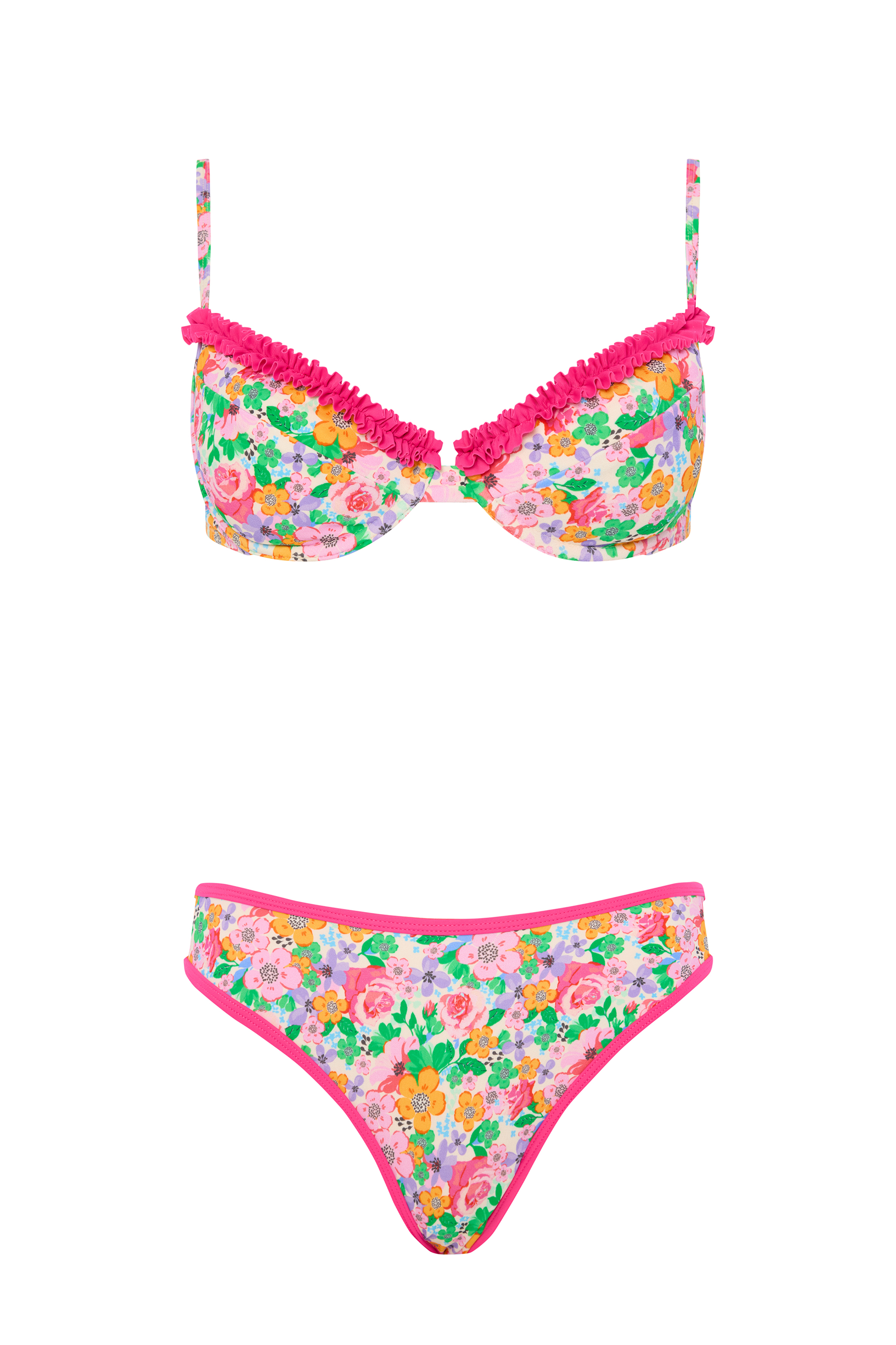 Banou Baskılı Fırfırlı Balconette Bikini Takımı In Fleur