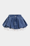 Denim Patchwork Kemerli Şort