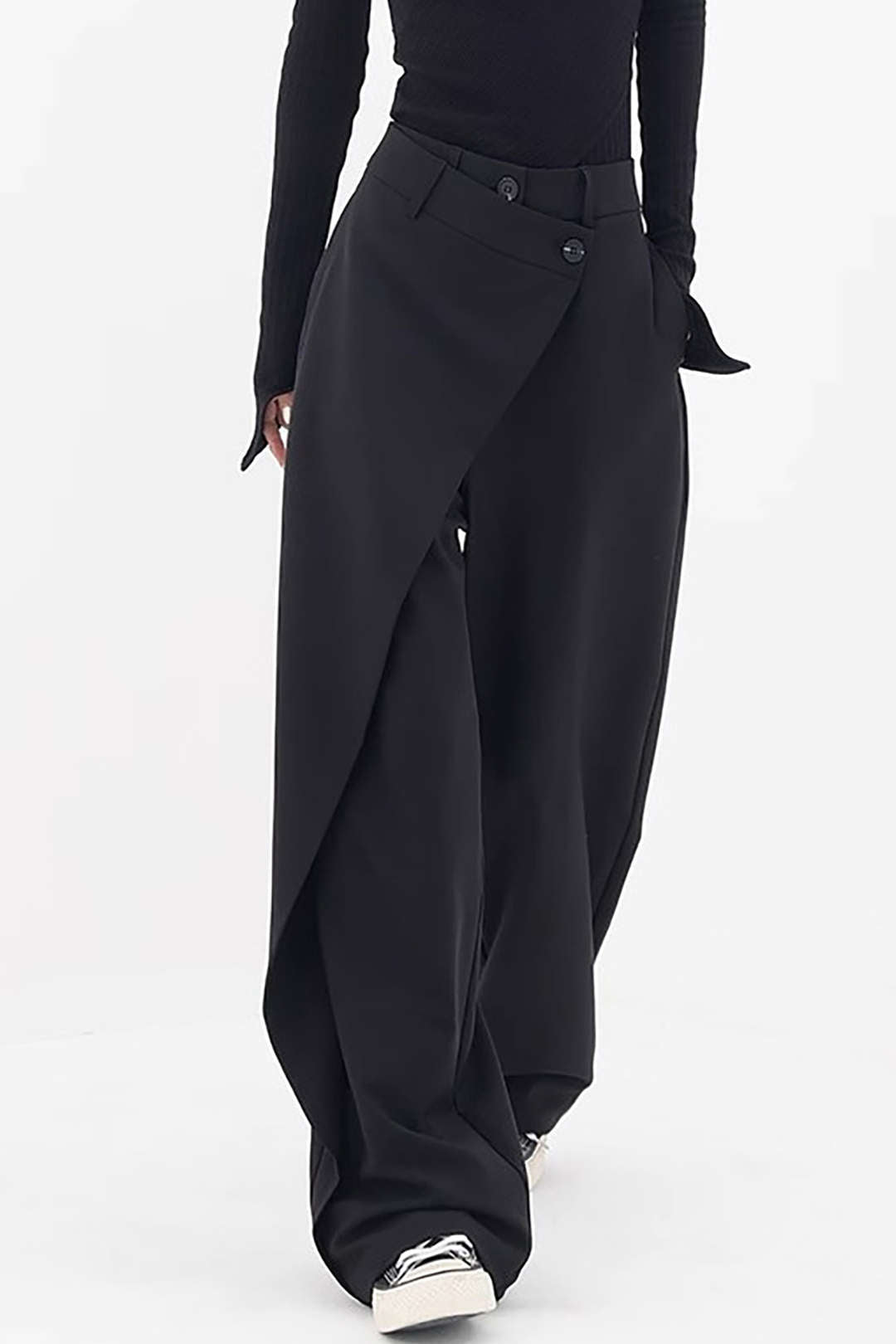Drape Wrap Düz Paça Takım Pantolon