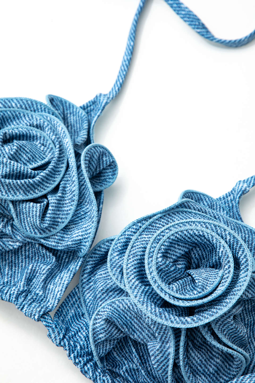3D Çiçekli Kot Askılı Bikini Takımı