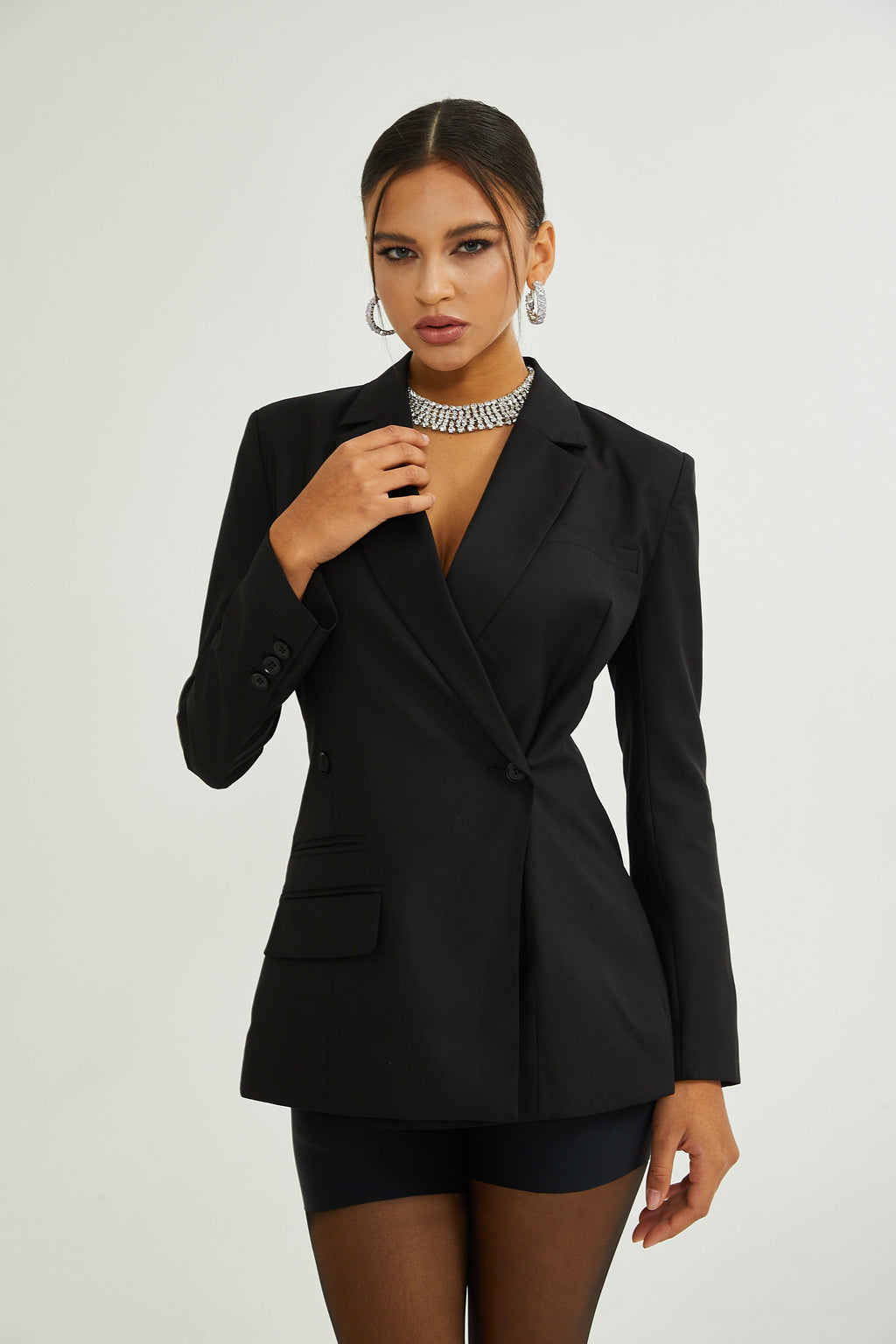 Priscille Siyah Kruvaze Yün Blazer