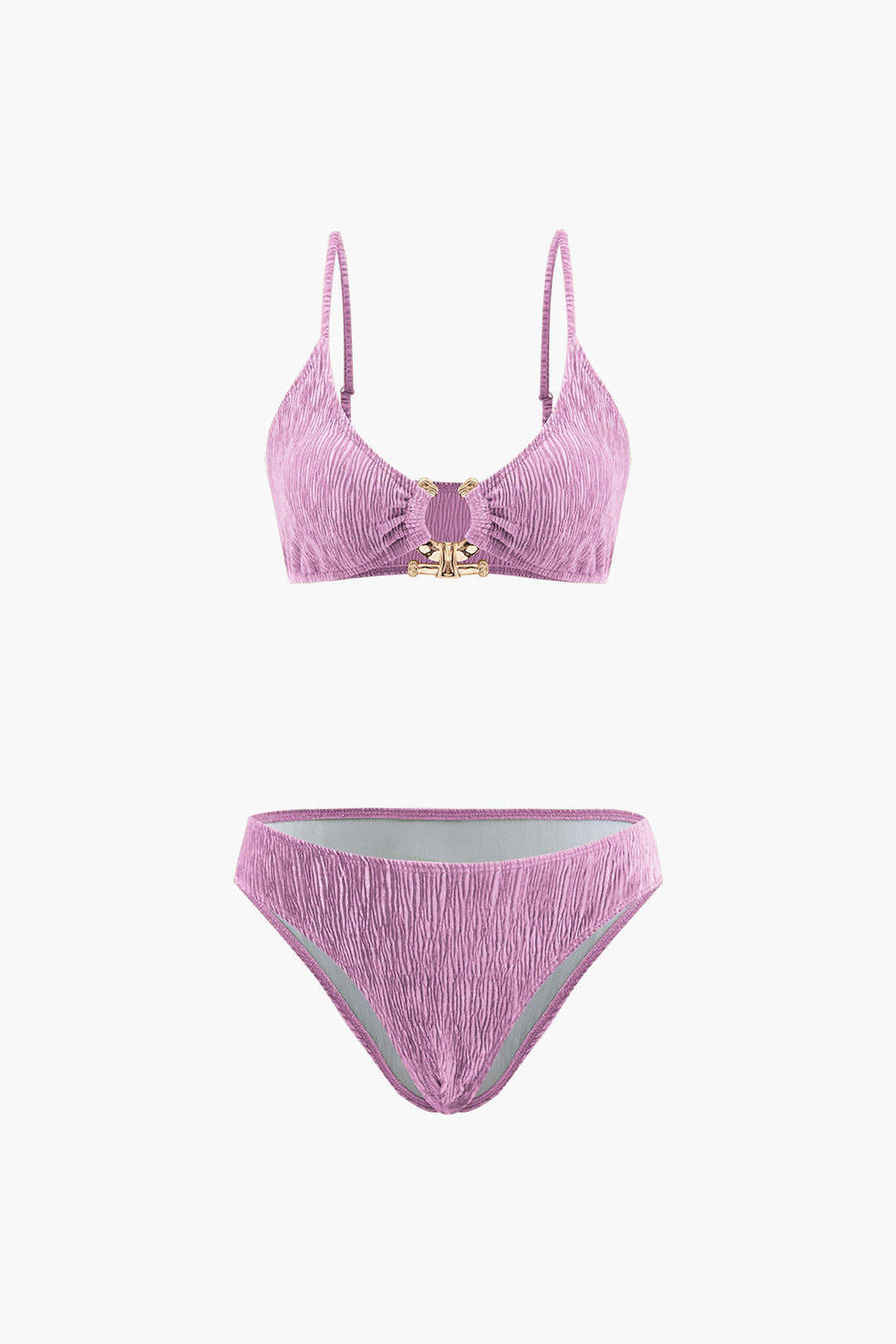 Kadife Dokulu U Yüzük Bikini ve Mayo Eteği Pareo 3 Parça Takım