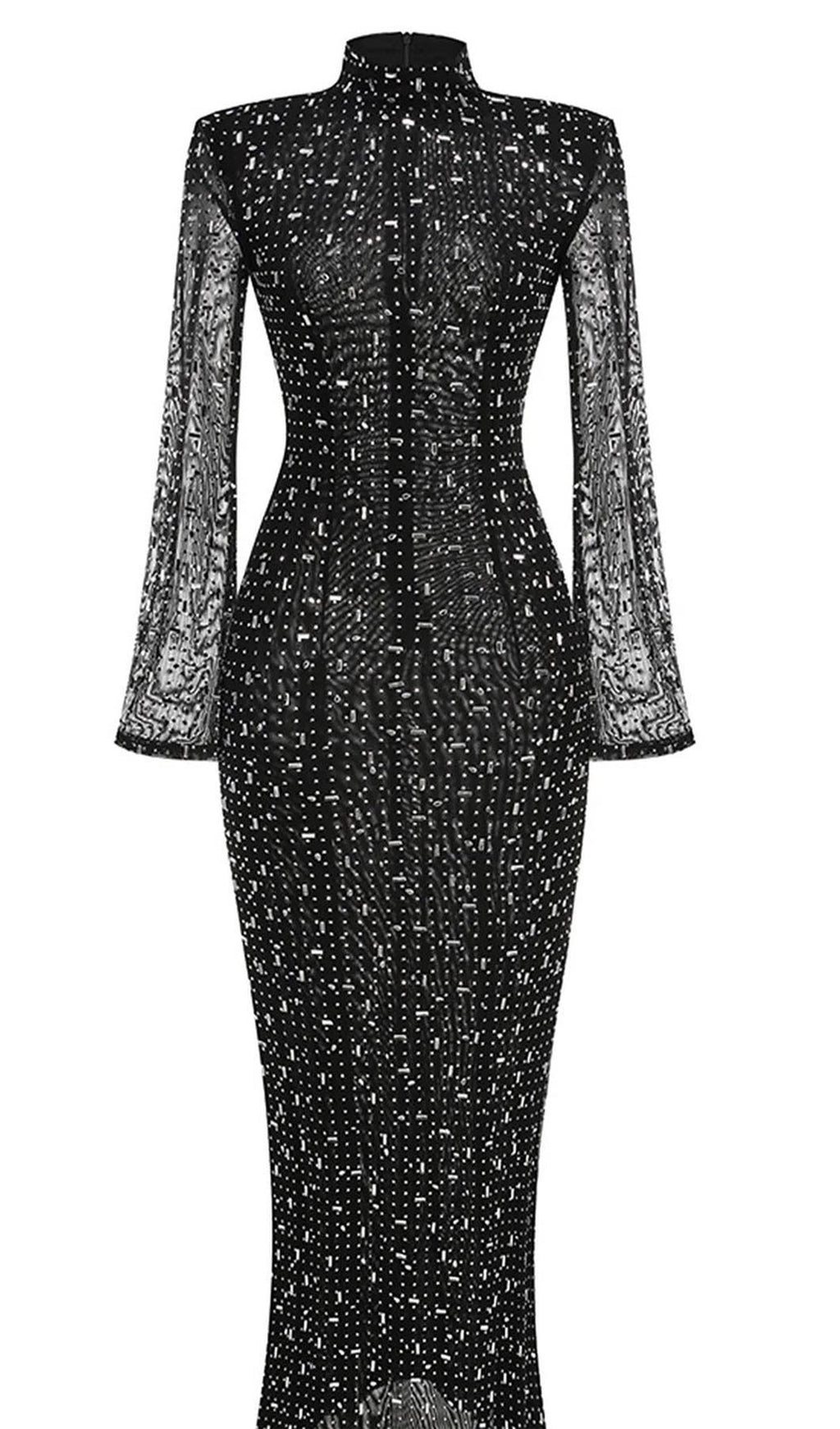 Rhinestone Süslemeli Örgü Midi Elbise