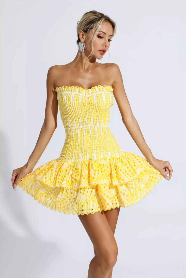 Mor - Sarı Mini Elbise