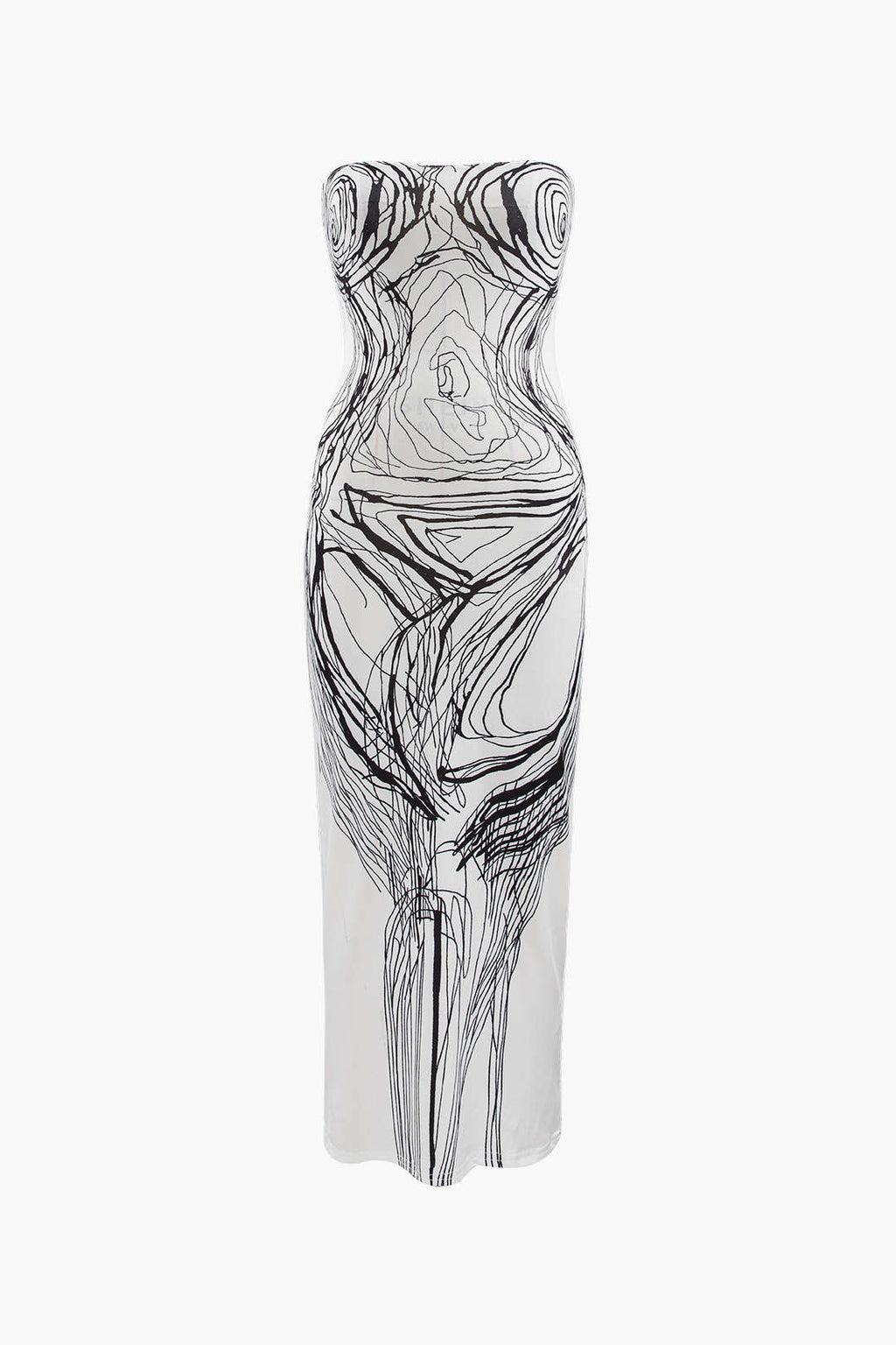 Agatha Desenli Straplez Midi Elbise
