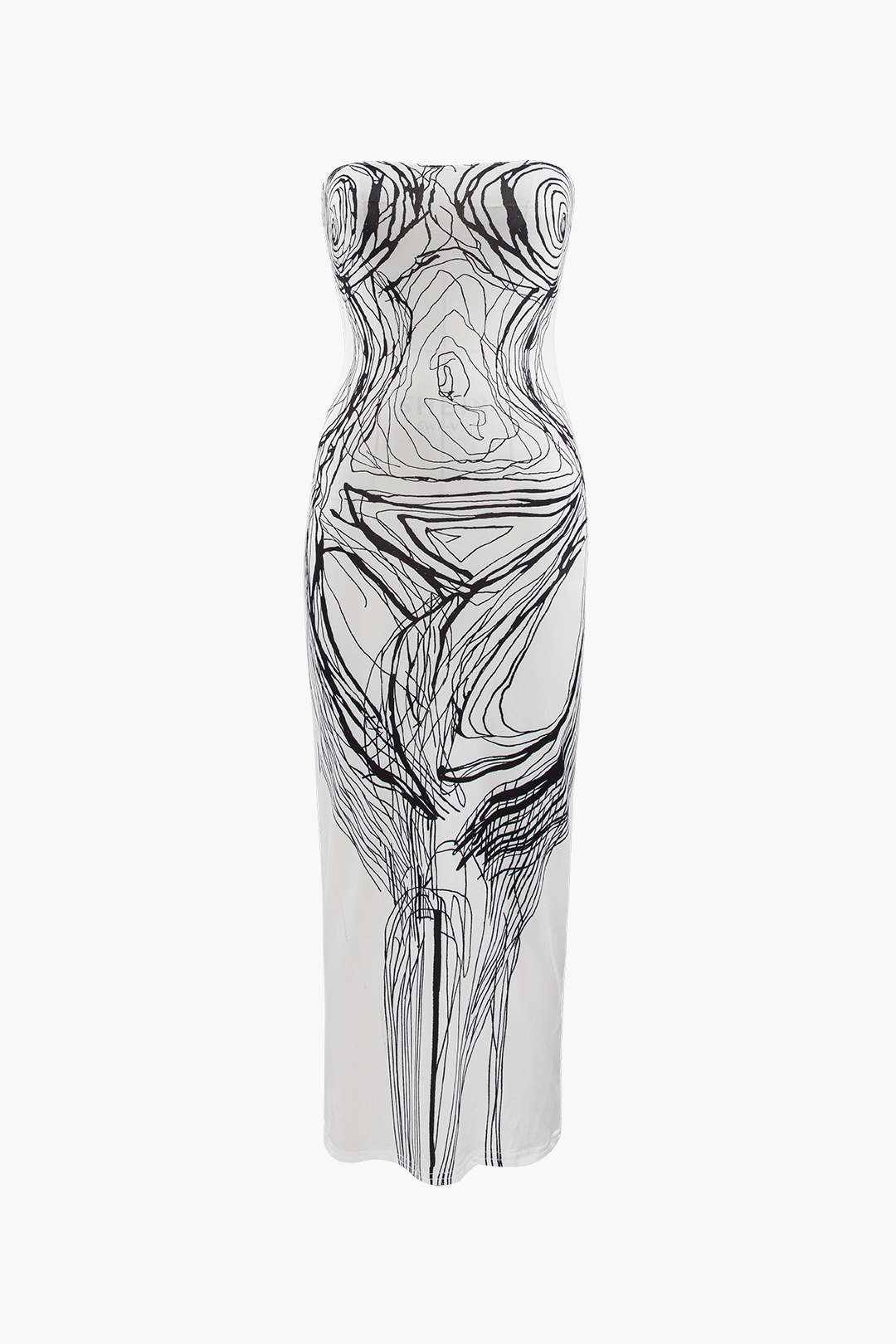 Agatha Desenli Straplez Midi Elbise