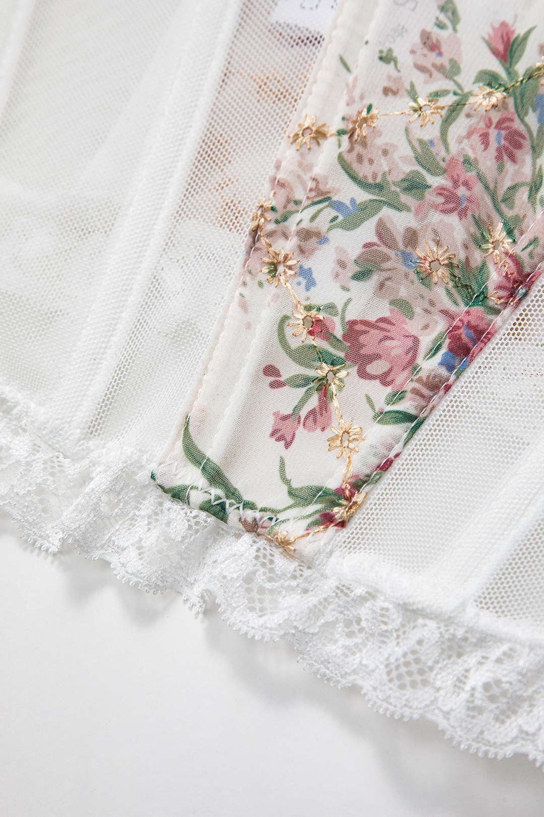 Floral Print Mesh Düğmeli Korse