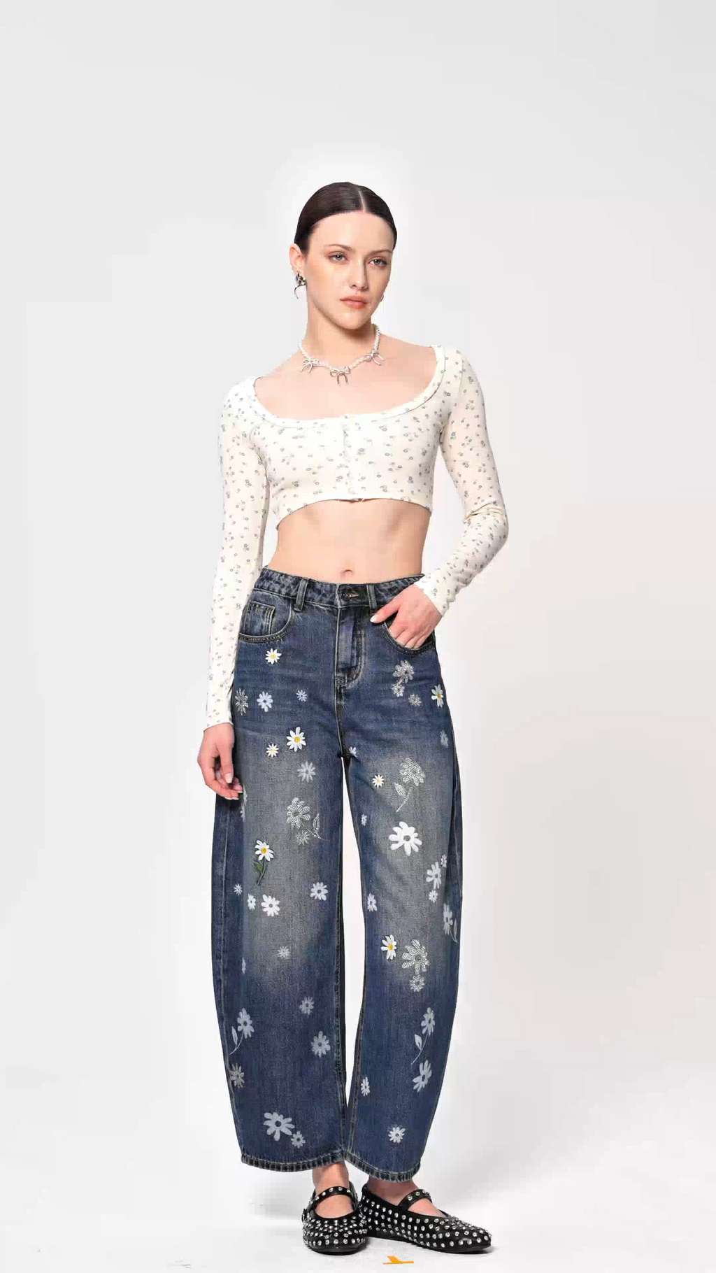 Eiluned Çiçekli Crop Top