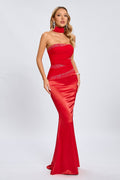 Jade Scarlet Radiance Straplez Maxi Elbise