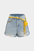 Denim Yüksek Bel Şort
