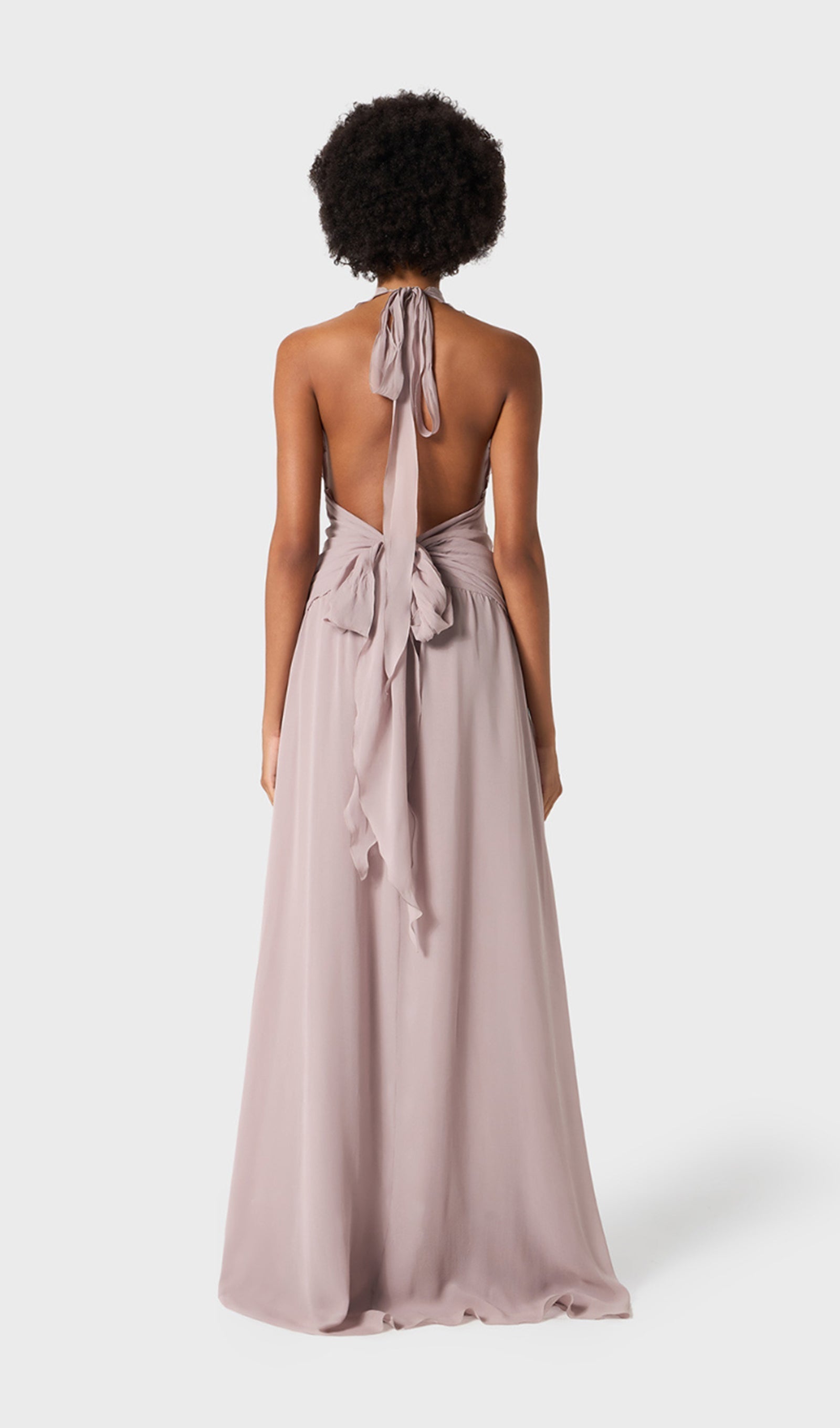 Halter Ruffles Gül Süslemeli Maksi Elbise