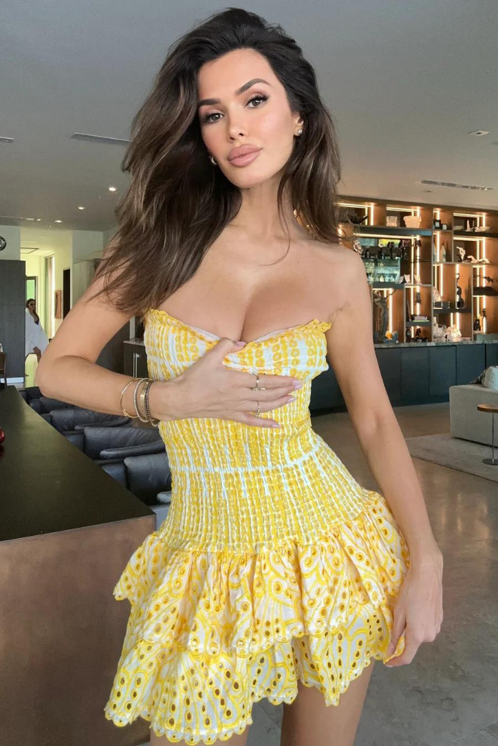 Mor - Sarı Mini Elbise