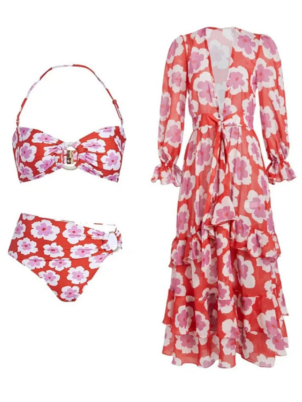 Boyundan Bağlamalı Baskılı Bikini Ve Üst Giyim Takımı