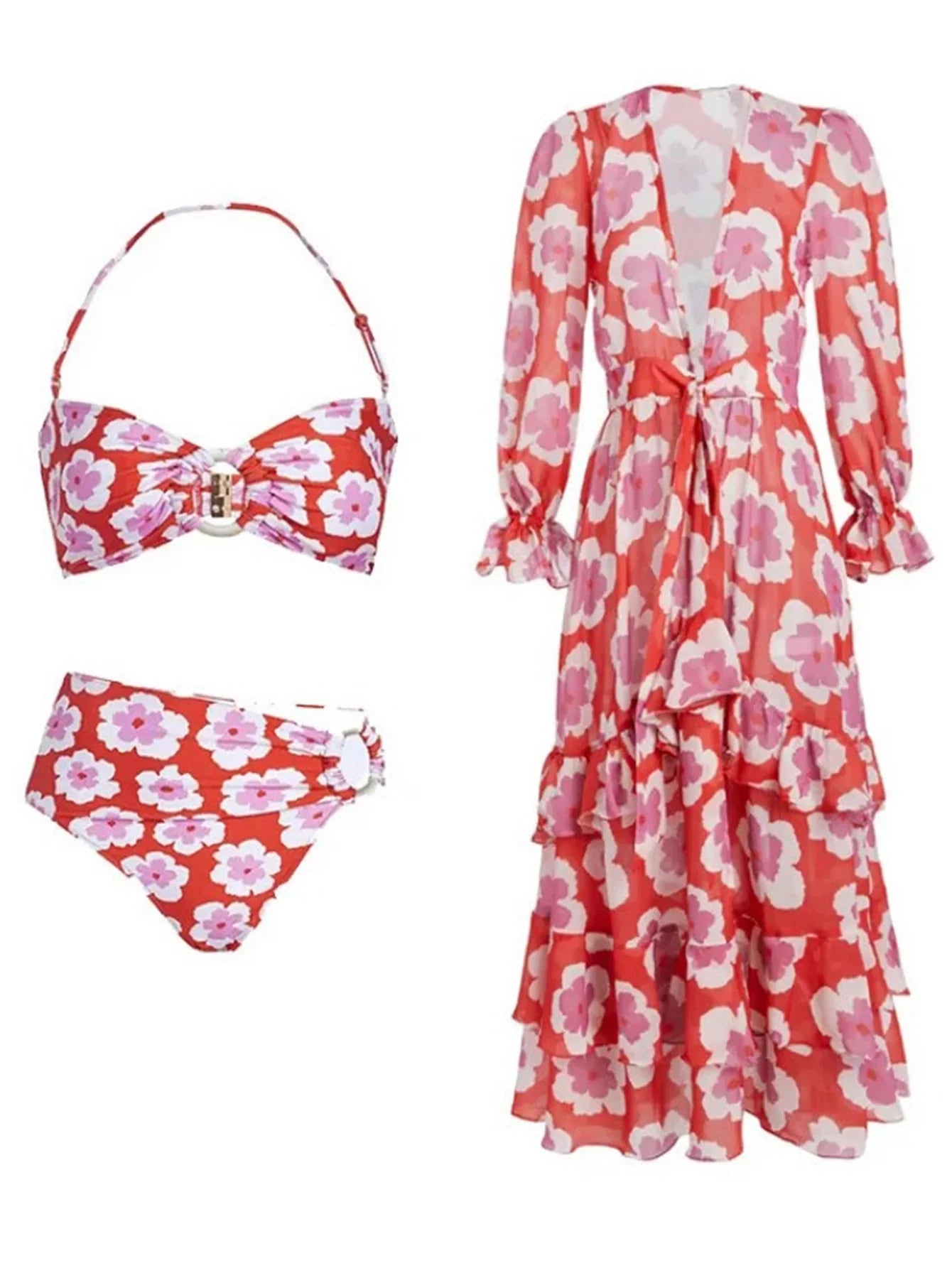 Boyundan Bağlamalı Baskılı Bikini Ve Üst Giyim Takımı
