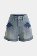 Denim Yüksek Belli Cepli Şort