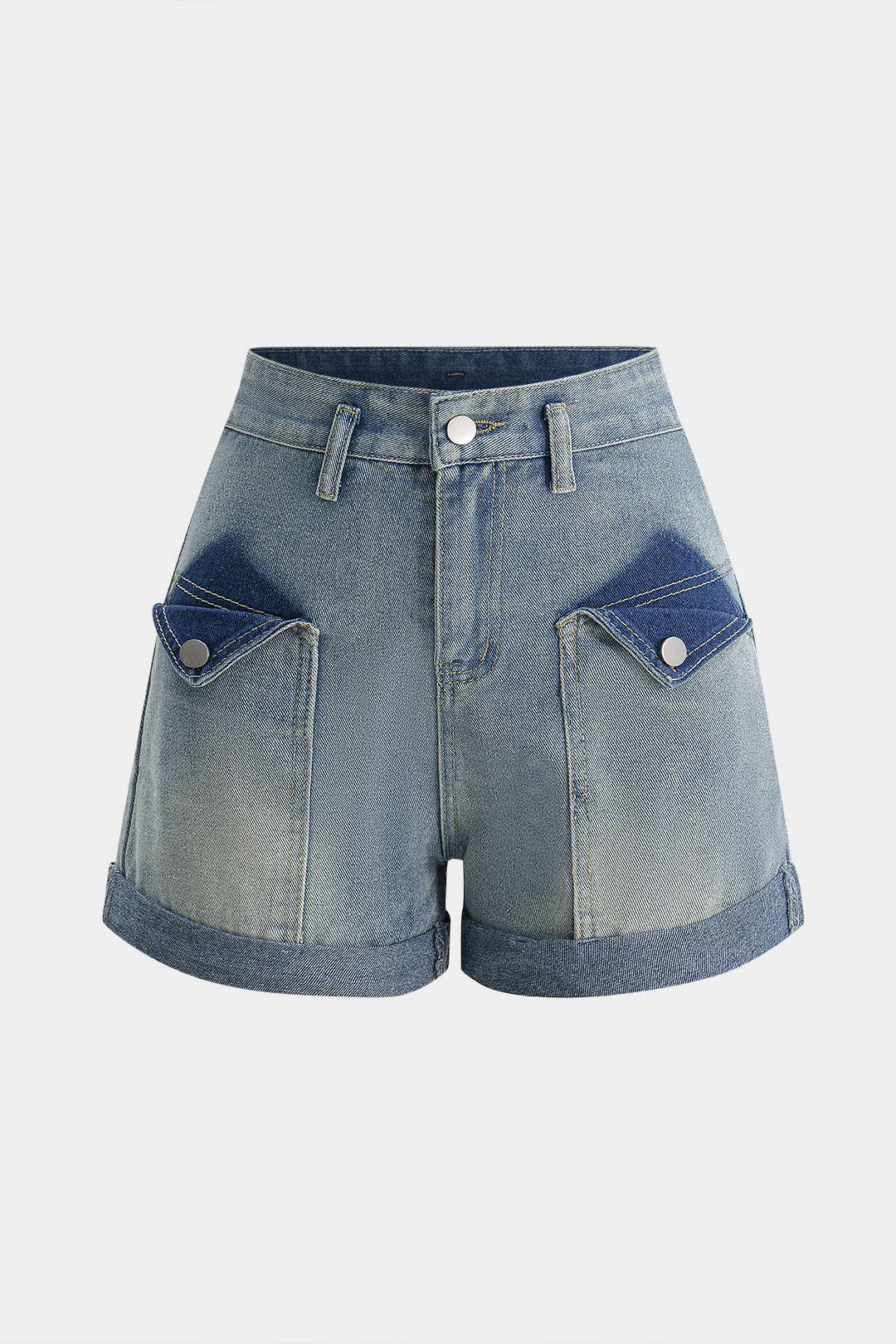 Denim Yüksek Belli Cepli Şort