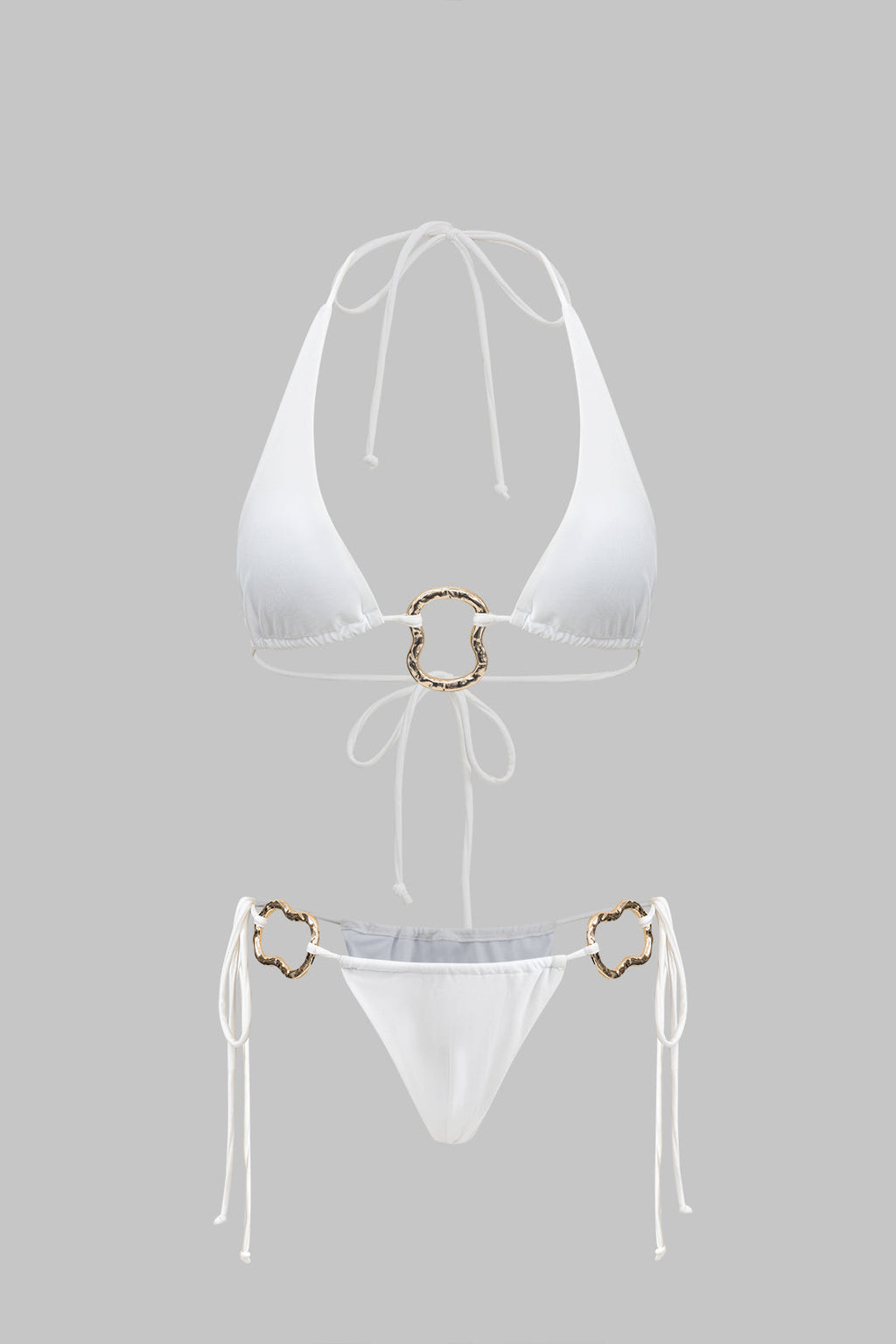 Metalik Dekorlu Büzgülü Bağlamalı Sırtı Açık Bikini Takımı