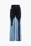 Denim Patchwork Düz Paça Kot
