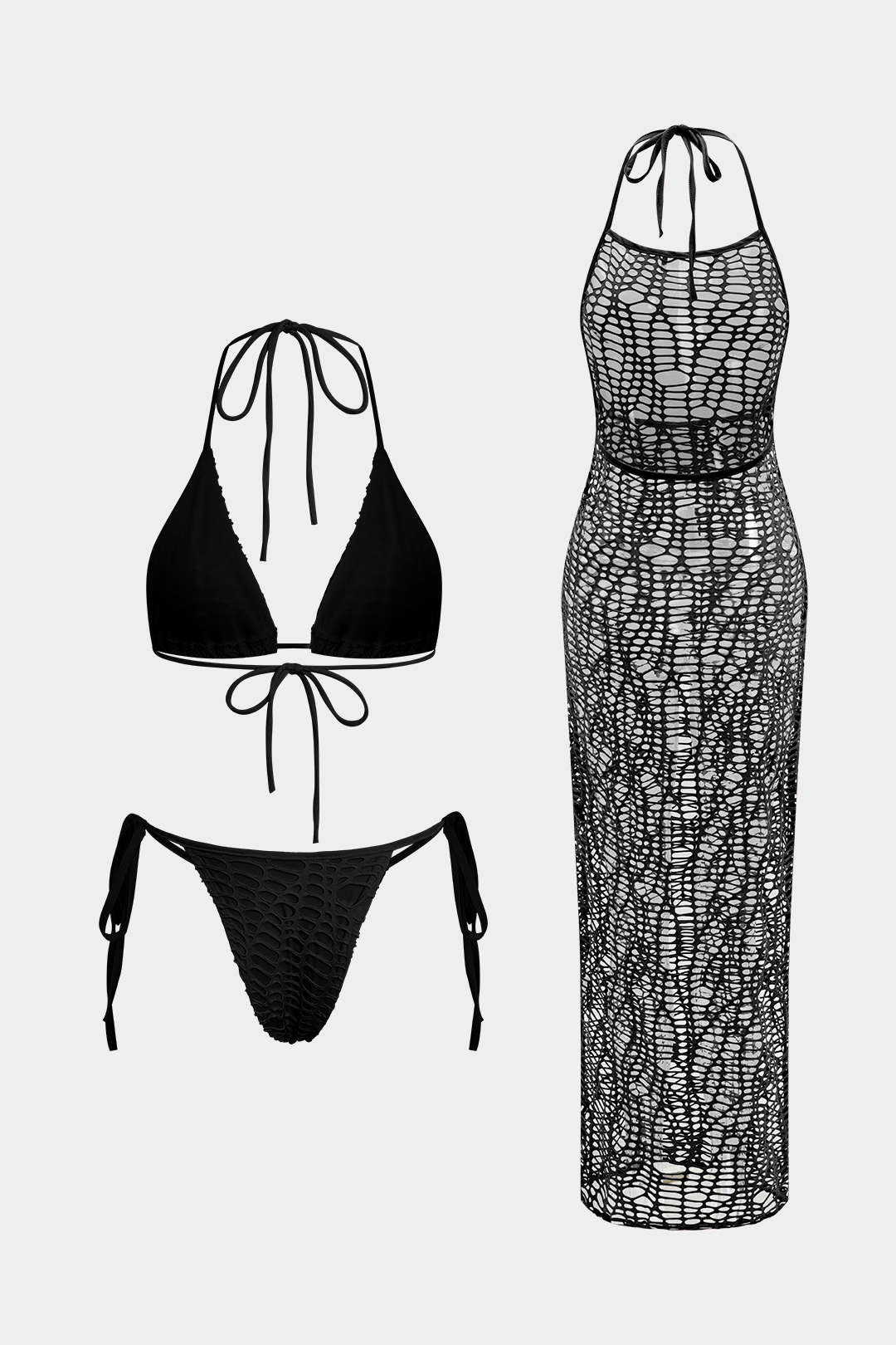 Halter Yaka Bikini ve Mayo Eteği Pareo Takımı