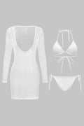 Bağlamalı Bikini ve Uzun Kollu Elbise Örtüsü 3'lü Set