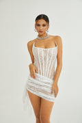 Suzette Beyaz File Mini Elbise