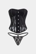 Lace Büstiyer Bağcıklı Tube Top ve Tanga Seti