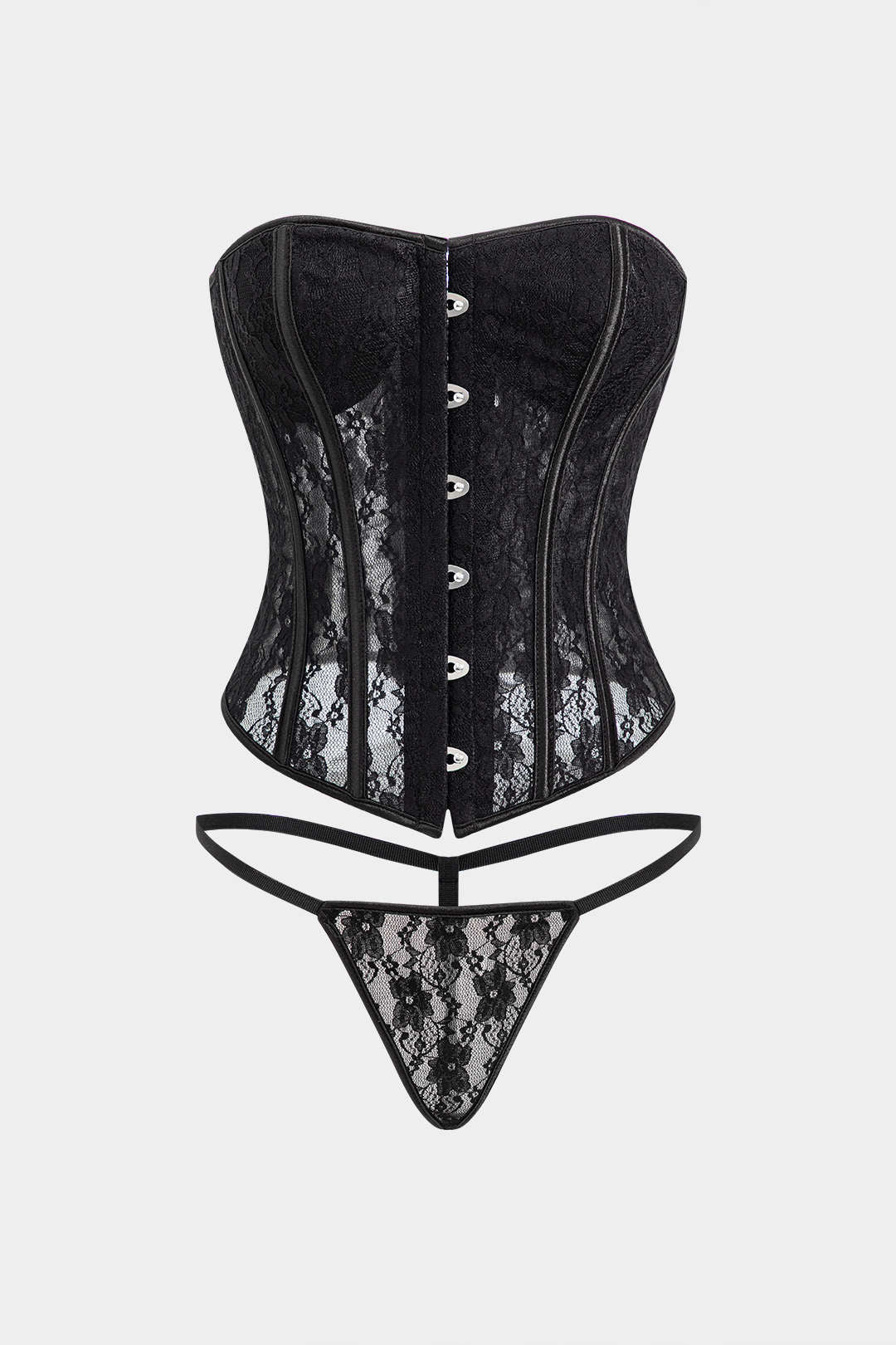 Lace Büstiyer Bağcıklı Tube Top ve Tanga Seti