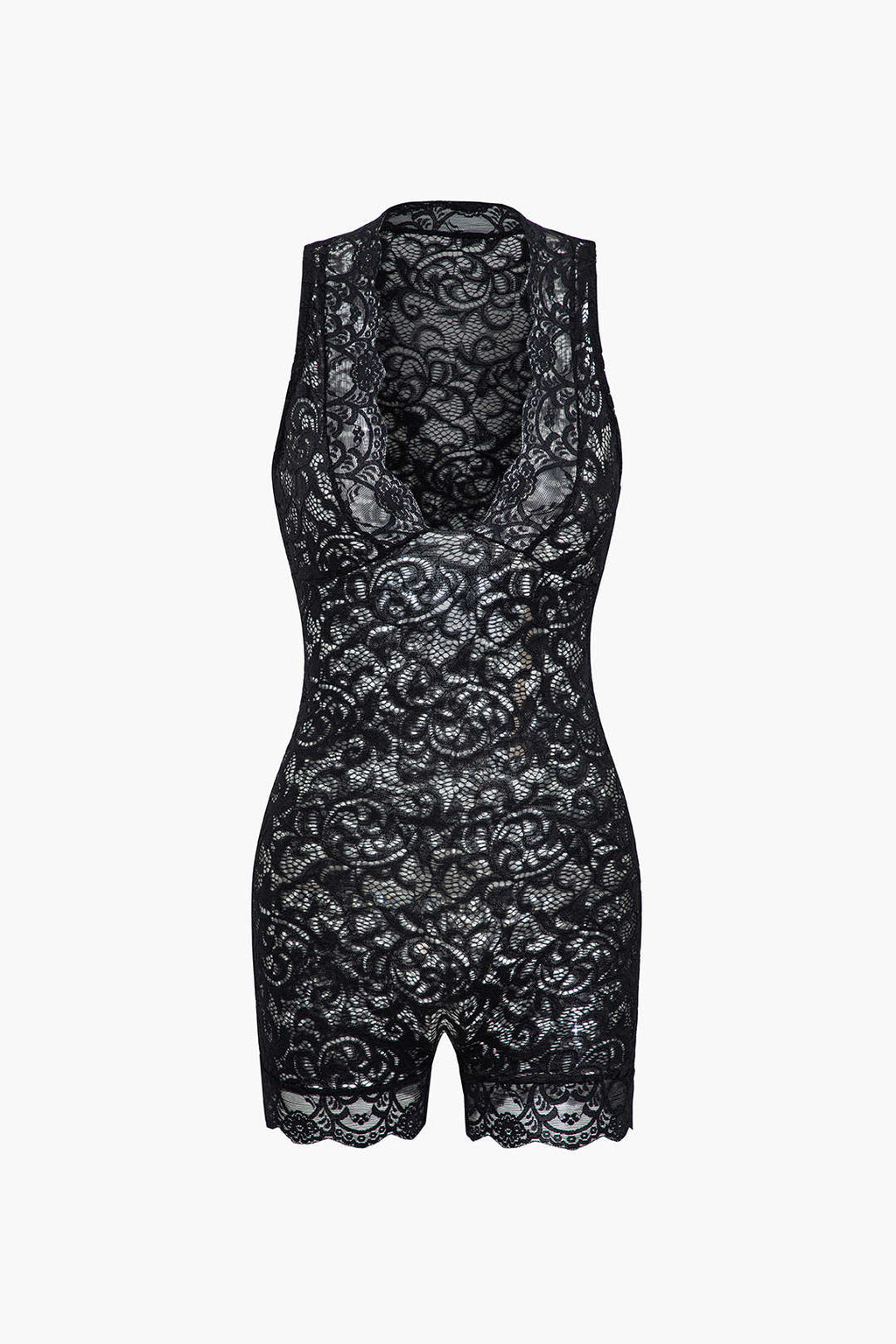 Lace Sheer V-Neck Sleeveless Romper