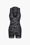 Lace Sheer V-Neck Sleeveless Romper