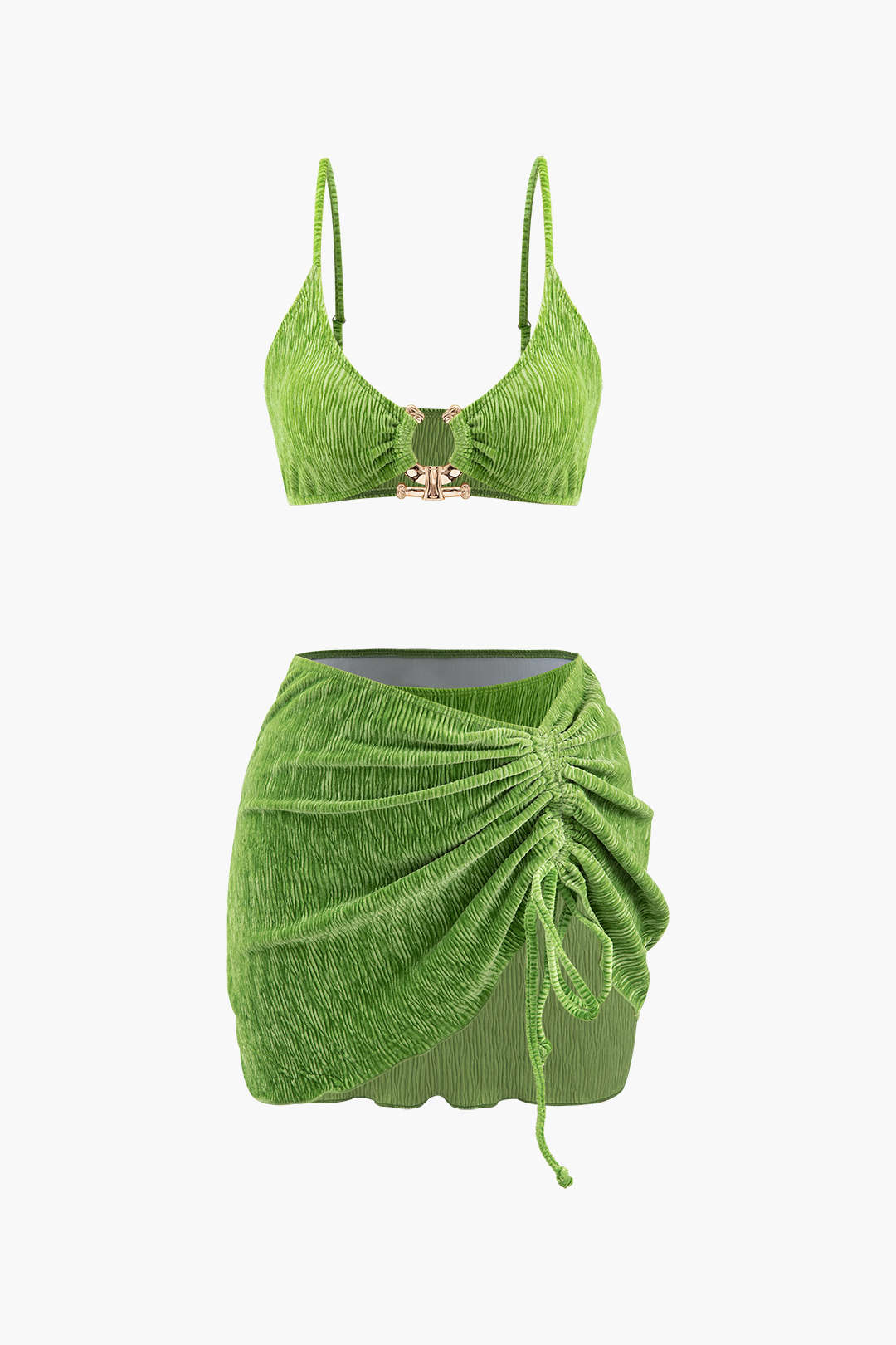 Kadife Dokulu Bikini ve Mayo Eteği Pareo Takım