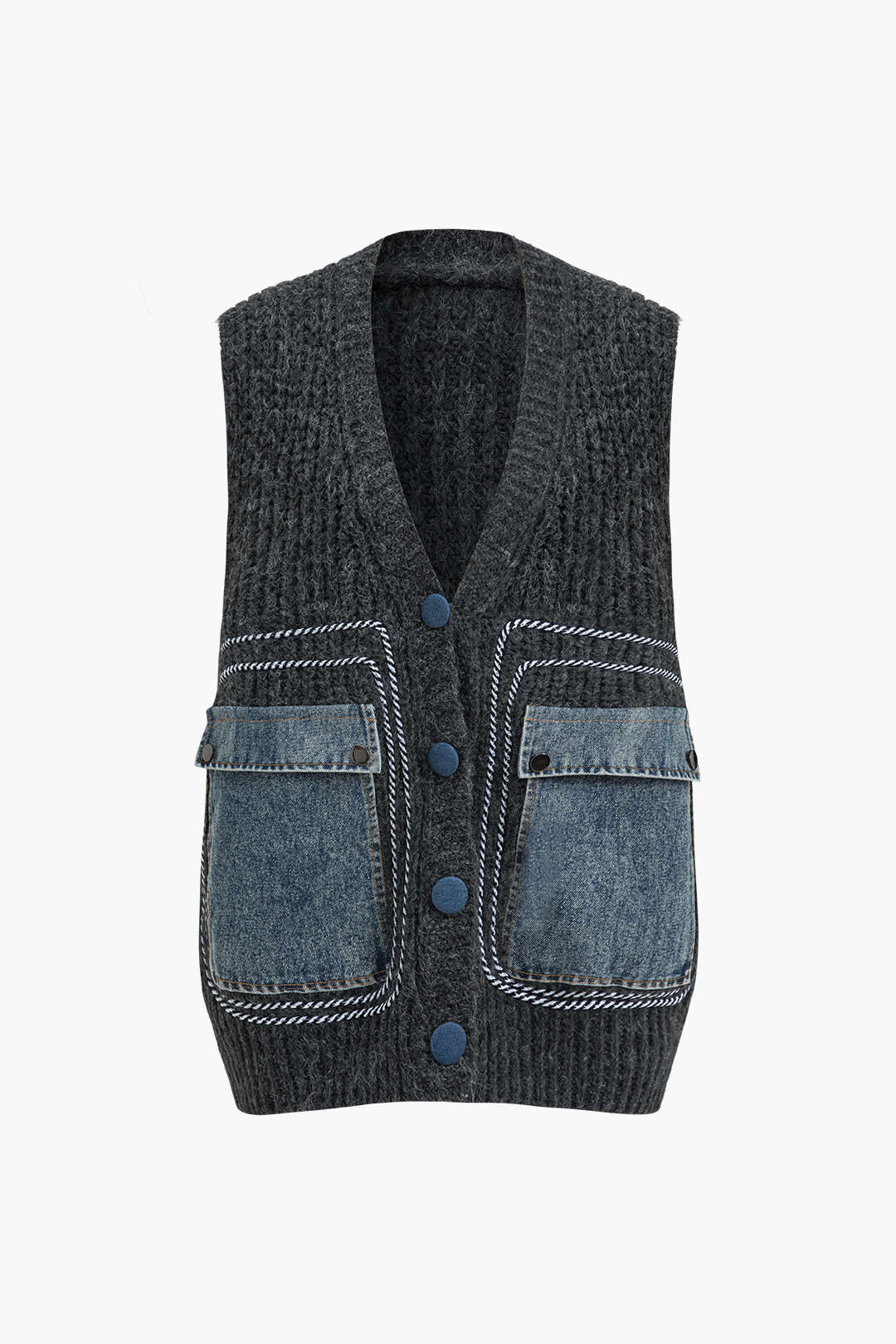 Denim Patchwork Cepli Kazak Yelek