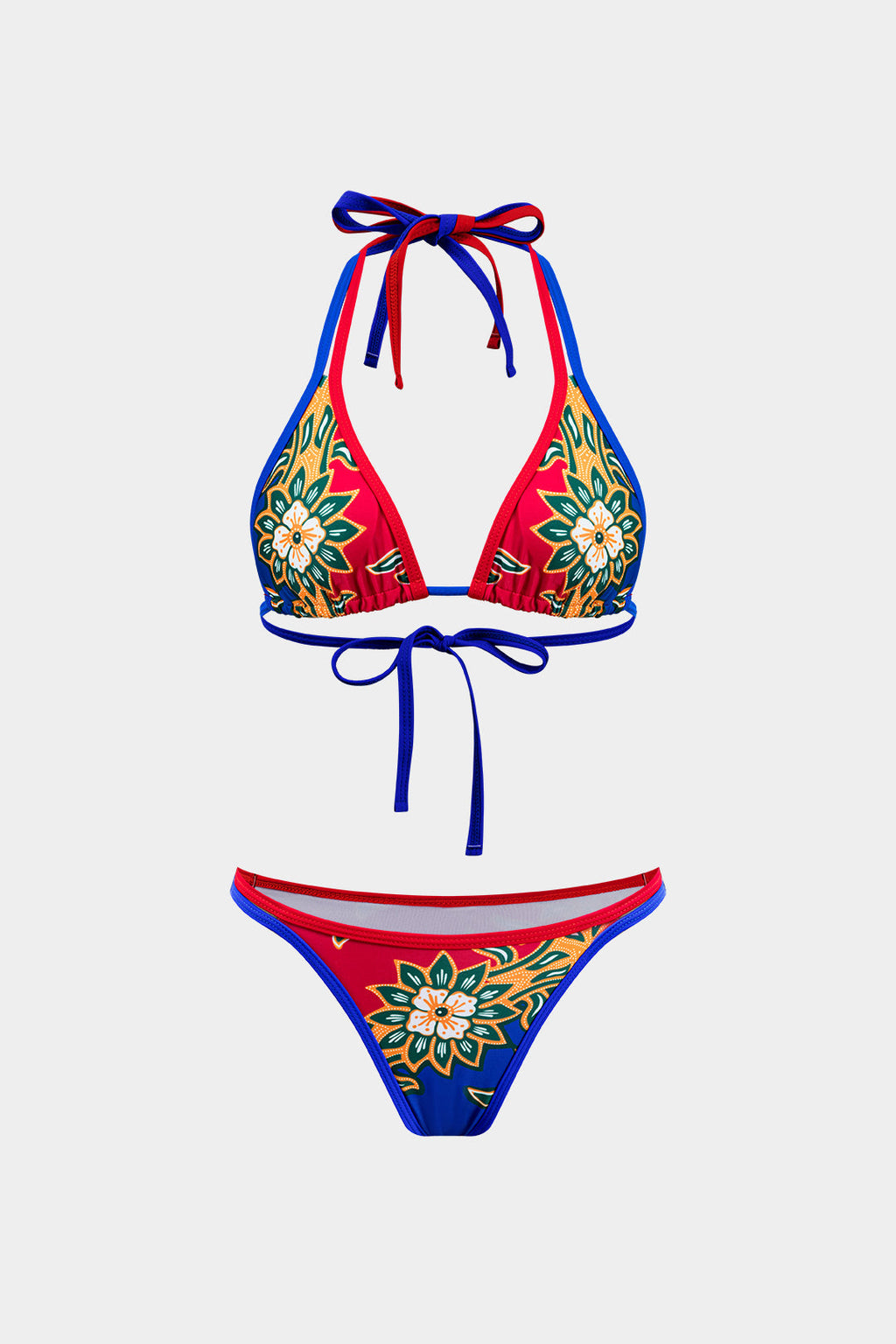 Çiçek Desenli Büzgülü Bağlamalı Bikini ve Mayo Eteği Pareo Takım