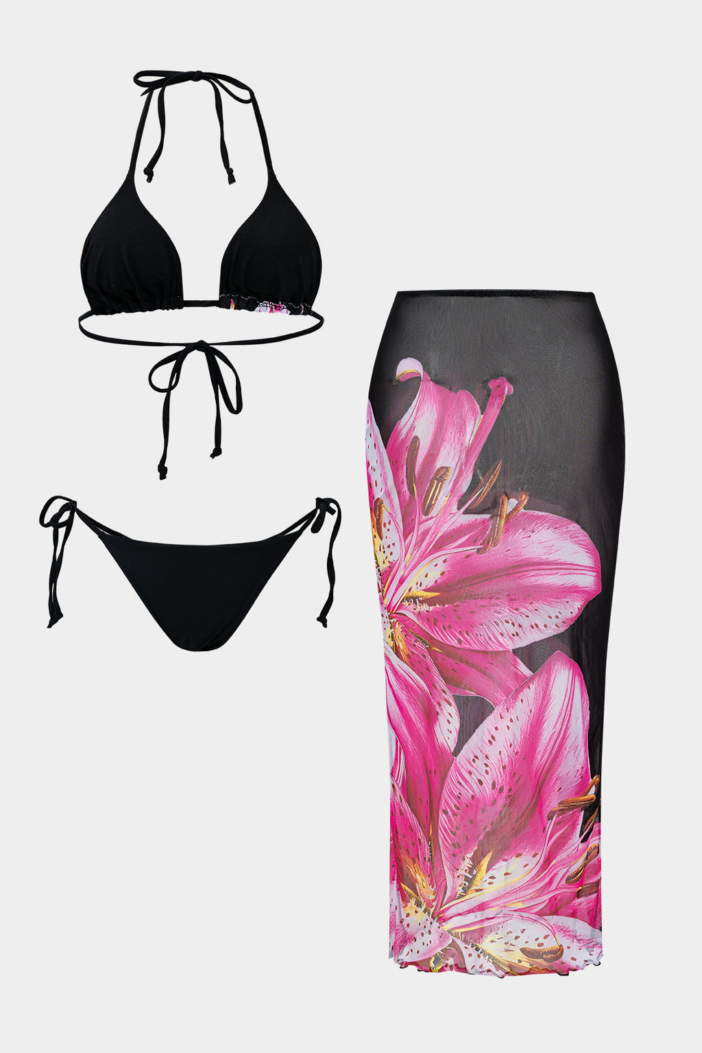Desenli Bikini ve Mayo Eteği Pareo Takımı