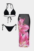 Desenli Bikini ve Mayo Eteği Pareo Takımı